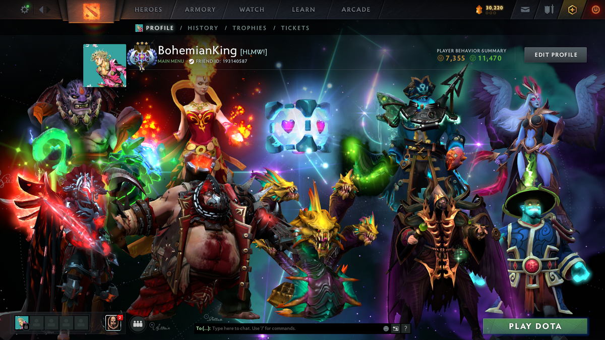 Battlepass TI6, TI7, TI8 | Ancient | Behavior Score: 11470 | Lina, IO, Vengeful Arcana | All Green Immortals | Kunnka Sword | LC Wings | Lion All Green Immortals | Insane Cache Sets | TI7, TI8, TI9 Caches | Insane Immortals | Full Access