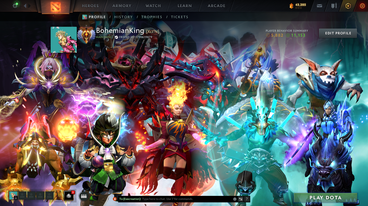 Immortal | 5814 | Behavior Score: 11153 | Juggernaut & Lina Arcana | Invoker, Antimage Persona | Many Many Immortals | Mainpool | Full Access | Super Quick Que | Old Account | Trophy level 61