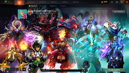 Immortal | 5814 | Behavior Score: 11153 | Juggernaut & Lina Arcana | Invoker, Antimage Persona | Many Many Immortals | Mainpool | Full Access | Super Quick Que | Old Account | Trophy level 61