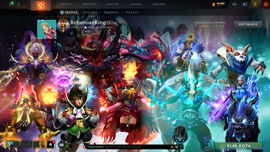Immortal | 5814 | Behavior Score: 11153 | Juggernaut & Lina Arcana | Invoker, Antimage Persona | Many Many Immortals | Mainpool | Full Access | Super Quick Que | Old Account | Trophy level 61
