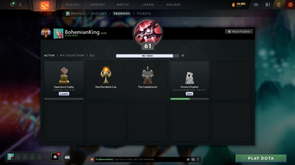 Immortal | 5814 | Behavior Score: 11153 | Juggernaut & Lina Arcana | Invoker, Antimage Persona | Many Many Immortals | Mainpool | Full Access | Super Quick Que | Old Account | Trophy level 61