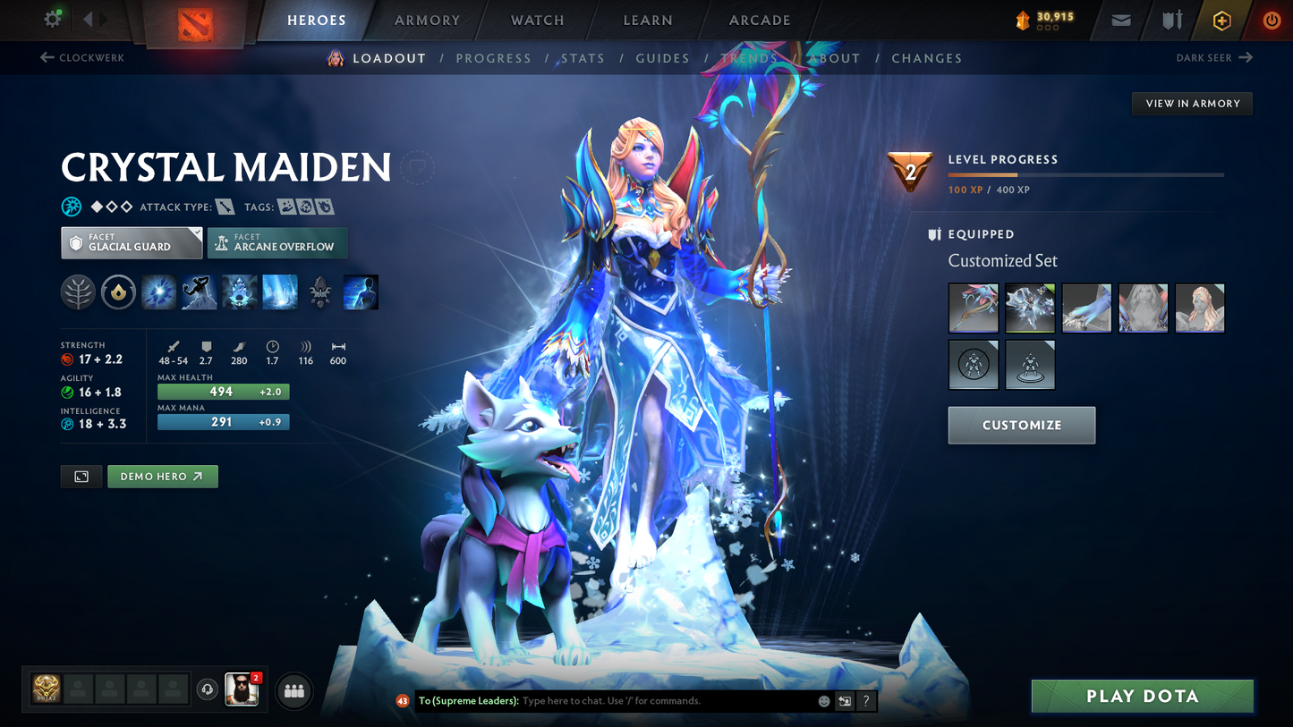 Archon II | MMR: 2466 - Behavior Score: 11969 | Crystal Maiden Arcana | Mirana Persona | Latest Cache Sets | Complete 10th Anniversary Sets | Many Cache Sets & Immortals Inside | Mainpool | Trophy Level: 298 | Full Access