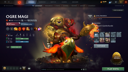 Crusader IV | MMR: 1904 - Behavior Score: 11680 | 2 Arcanas: Pudge & Ogre Magi | Rare Axe Cache Set Included | Many Items & Immortals Inside | 10th Anniversary Sets | 3044 Matches Played | Mainpool | Trophy Level: 322 | Full Access