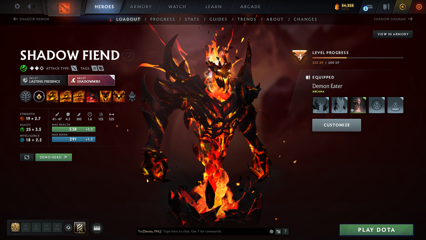 Divine I | MMR 4637 | Behavior 10483 | Hours Played 1590 | Mainpool | Shadow Fiend Arcana | Fully Stacked with Immortals and Sets | Trophy Level: 150+ | Fast Queue | Full Access