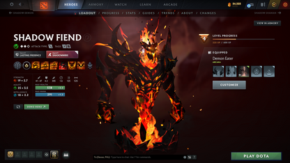 Divine I | MMR 4637 | Behavior 10483 | Hours Played 1590 | Mainpool | Shadow Fiend Arcana | Fully Stacked with Immortals and Sets | Trophy Level: 150+ | Fast Queue | Full Access