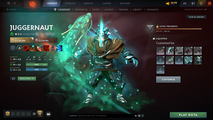 Legend III | MMR: 3346 | Behavior Score: 10283 | 3 Arcanas: Legion Commander, Juggernaut, Terrorblade | Sven's Latest Cache Set | Many Exclusive Items | Mainpool | Trophy Level: 171 | Full Access