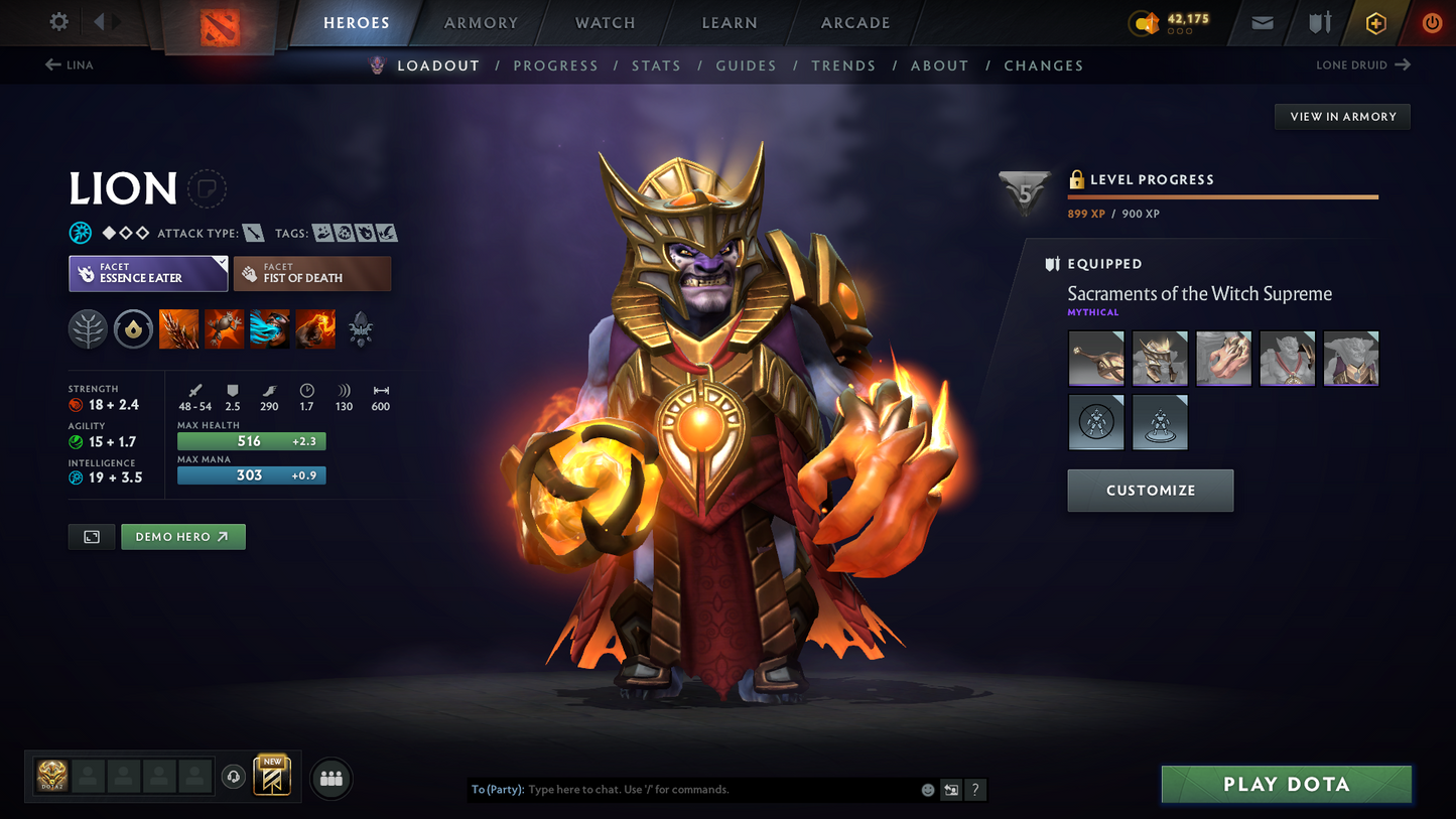 Legend III | MMR: 3346 | Behavior Score: 10283 | 3 Arcanas: Legion Commander, Juggernaut, Terrorblade | Sven's Latest Cache Set | Many Exclusive Items | Mainpool | Trophy Level: 171 | Full Access