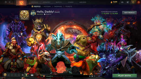 Archon II | MMR: 2476 | Behavior Score: 10535 | 2 Arcanas: Juggernaut & Ogre Magi | 2000+ Matches Played | Many Immortals & Sets | Mainpool | Trophy Level: 281 | Full Access