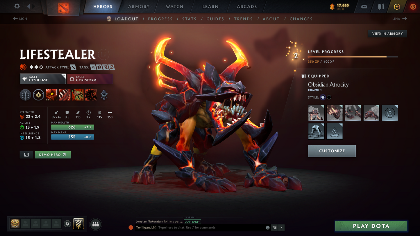 Archon I | MMR: 2178 | Behavior Score: 9555 | Terrorblade Arcana | Rare Wraith King Cache Set | Many Immortals & Sets | Trophy Level: 90 | Full Access