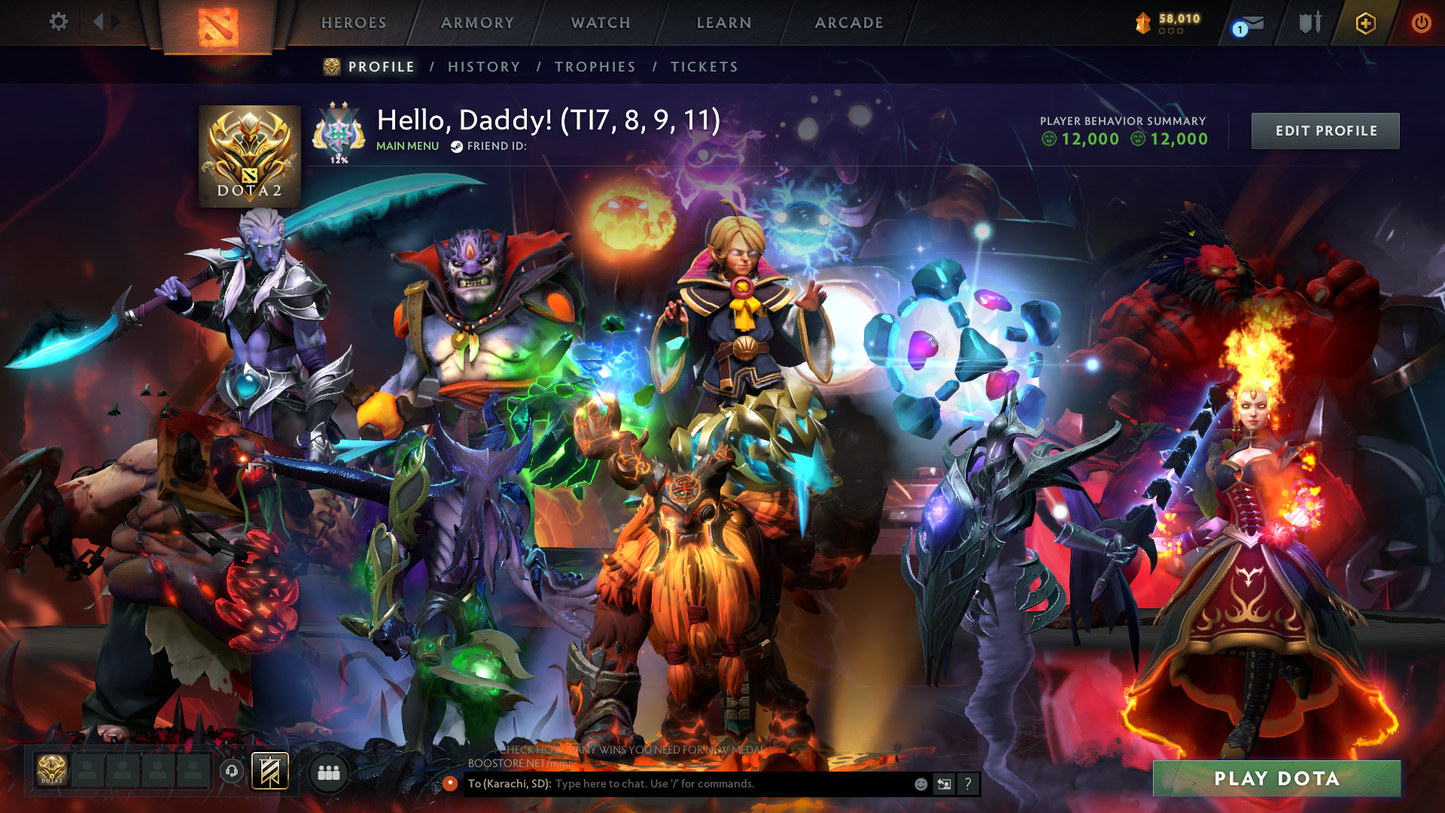 Archon II | MMR: 2433 - Behavior: 12000 | Battlepass: TI7, TI8, TI9, TI11 | 11,264 Hours Played | Arcanas: Earthshaker, IO, Razor, Void | 6 Arcanas In Total | 4 Latest Personas | 4 Exclusive Terrains | Tons of Collector's Cache and Items