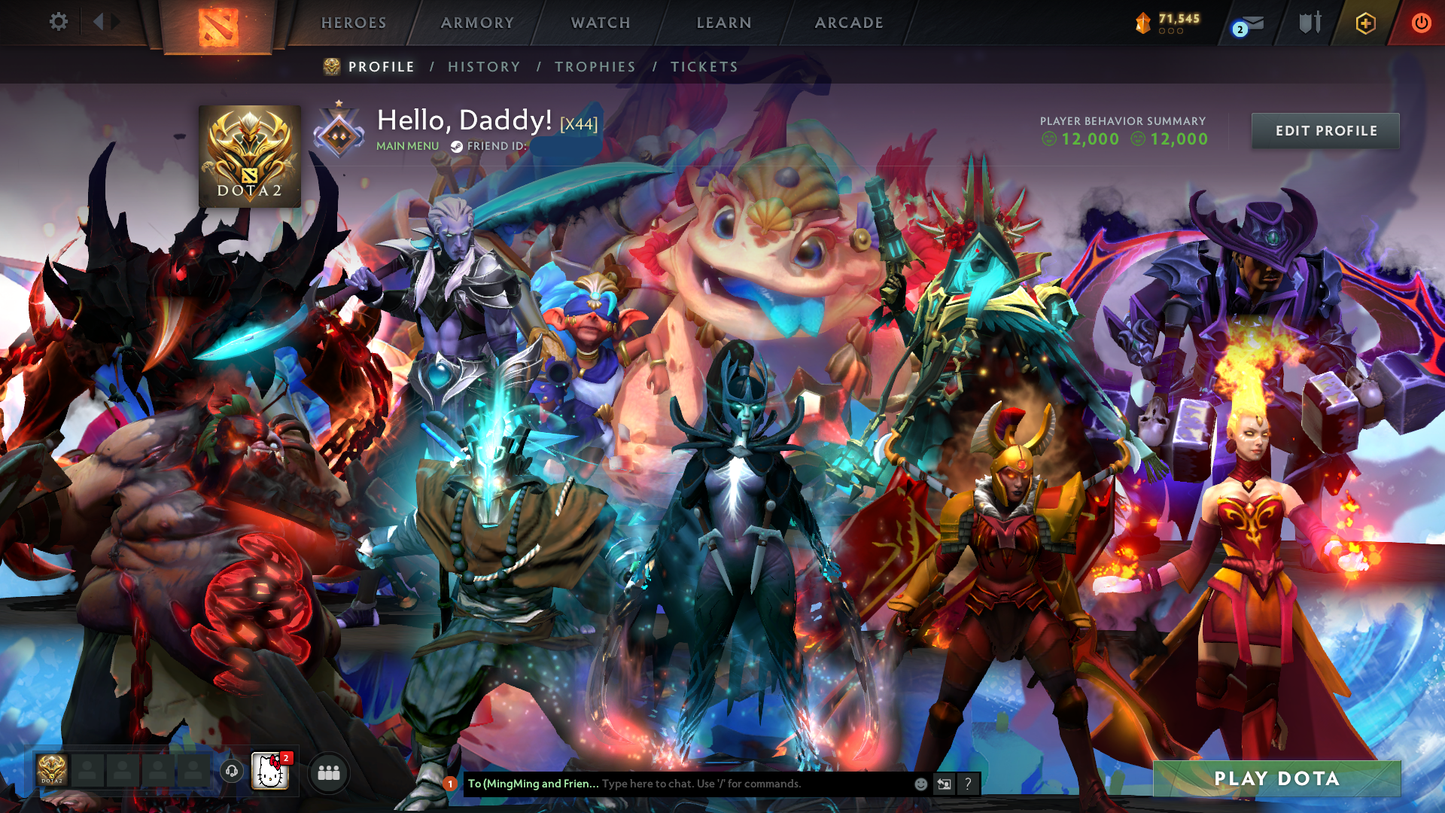 Guardian I | MMR: 707 - Behavior: 12000 | 5 Arcanas: Juggernaut, Phantom Assassin, Legion Commander, Pudge, Lina | Phantom Assassin Persona | Many Cache Sets Inside | Many Immortals | Full Access | Mainpool | Trophy Level: 214+