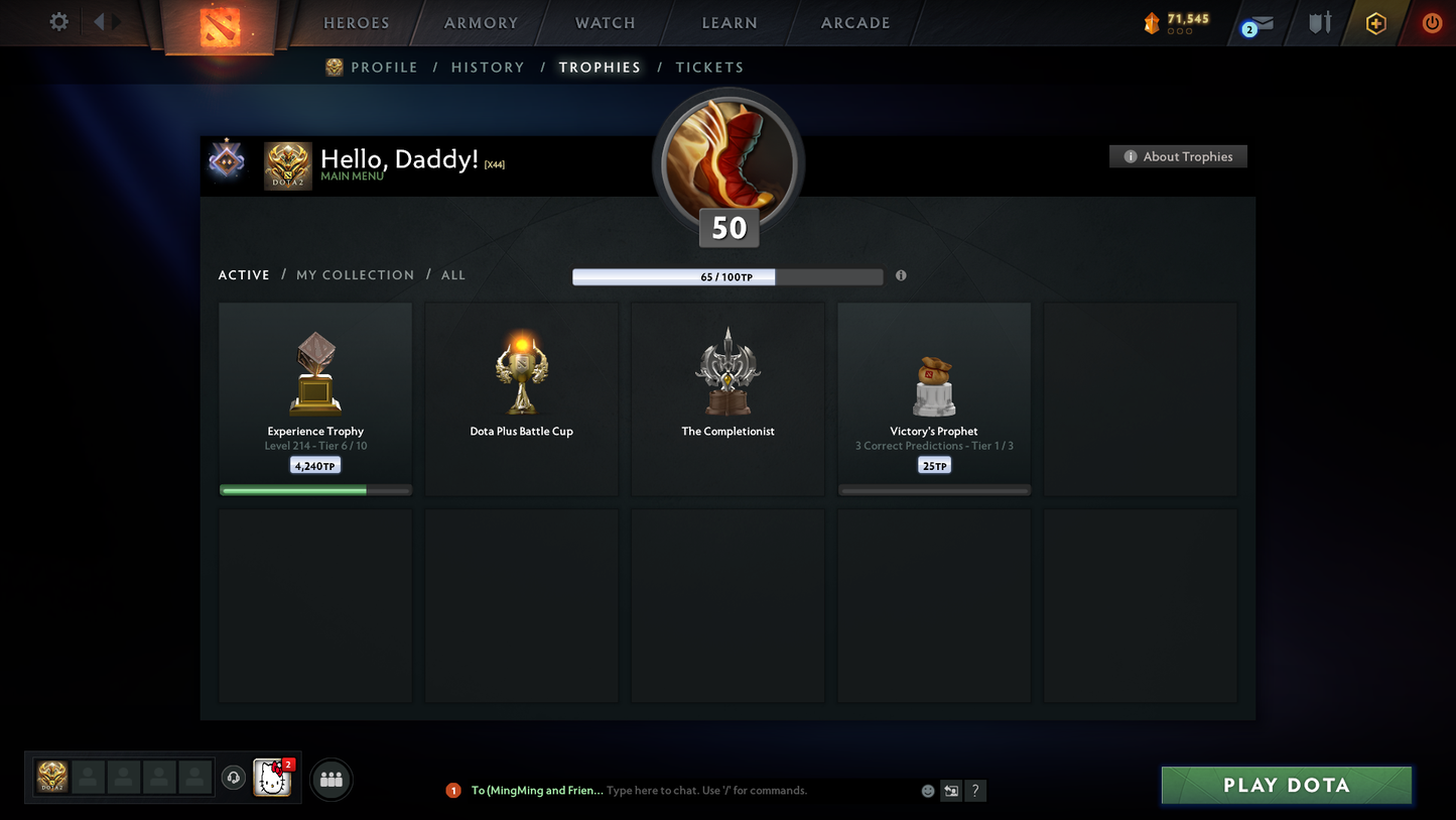 Guardian I | MMR: 707 - Behavior: 12000 | 5 Arcanas: Juggernaut, Phantom Assassin, Legion Commander, Pudge, Lina | Phantom Assassin Persona | Many Cache Sets Inside | Many Immortals | Full Access | Mainpool | Trophy Level: 214+