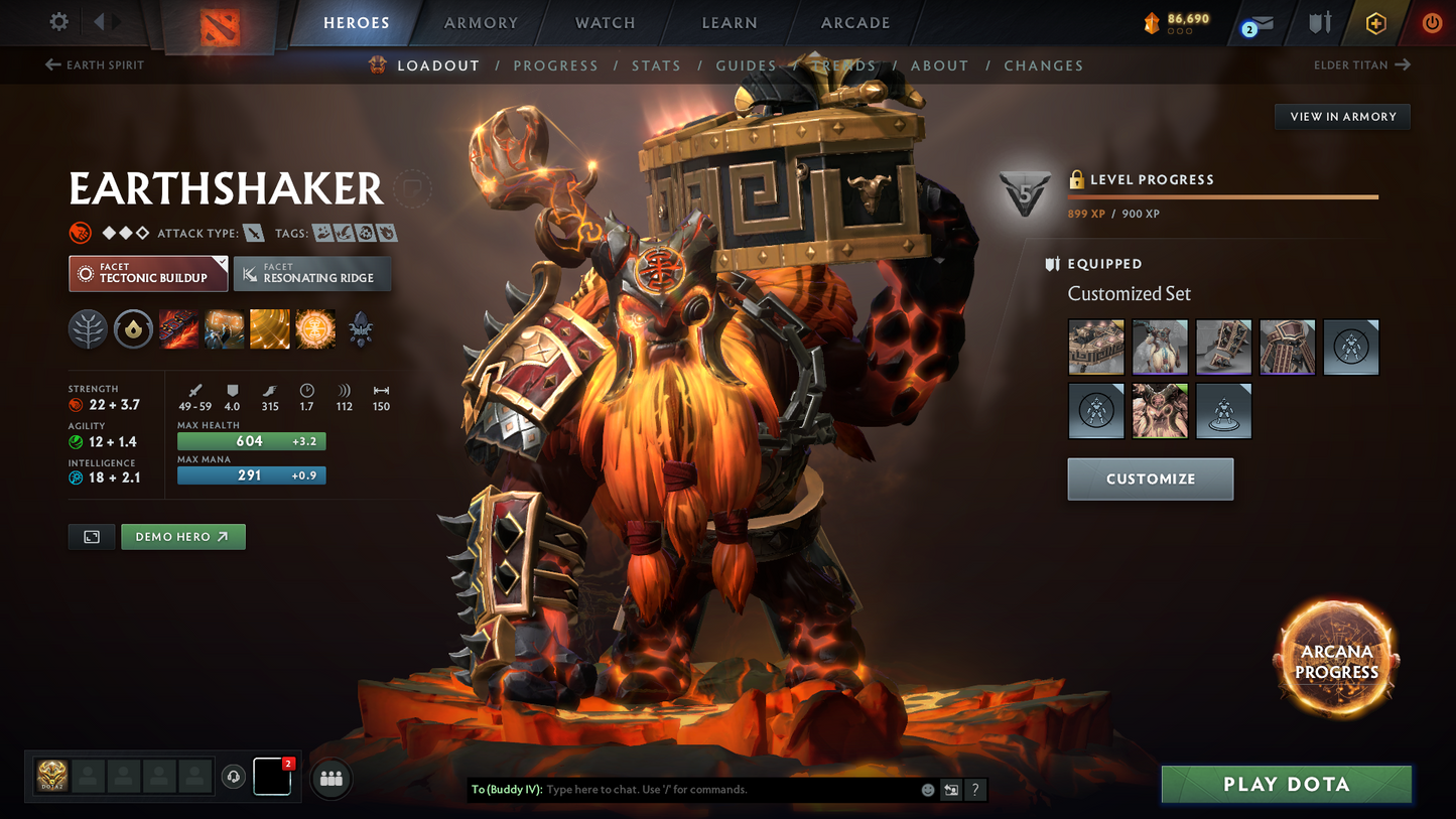 Immortal | MMR: 6379 - Behavior: 12000 | Battlepass: TI8, TI9 | Earthshaker Arcana | Lion's Green Immortal | Axe & Tiny Prestige | All 5 Personas: PA, Invoker, AM, CM, Pudge | 2 Exclusive Terrains | Tons of Collector's Cache and Items