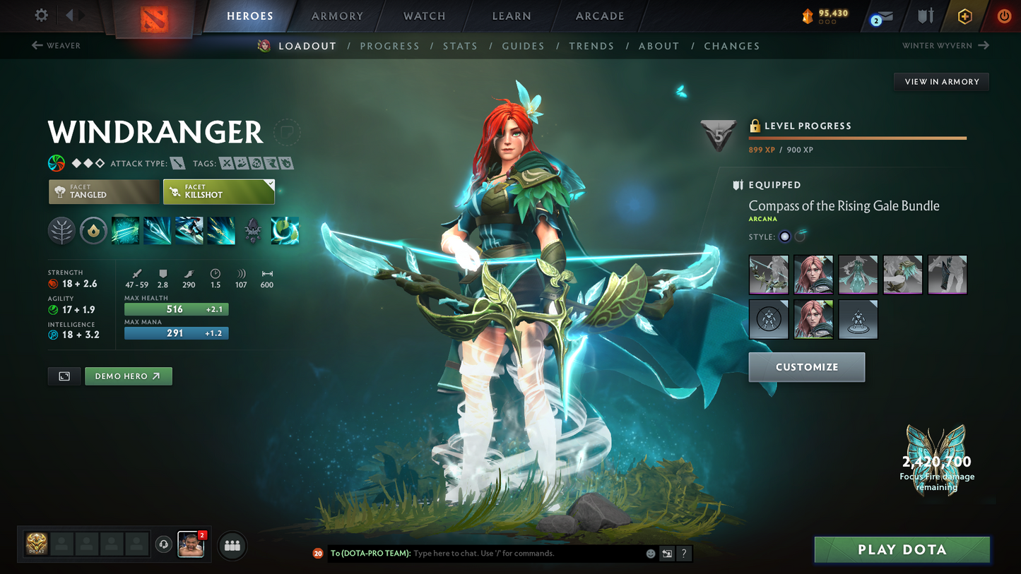 Archon II | MMR: 2490 | Behavior Score: 12000 | Windranger Arcana | 4 Personas: Invoker, Pudge, PA & AM | Tons of Cache Sets & Immortals Inside | Mainpool | Full Access | Trophy Level: 127