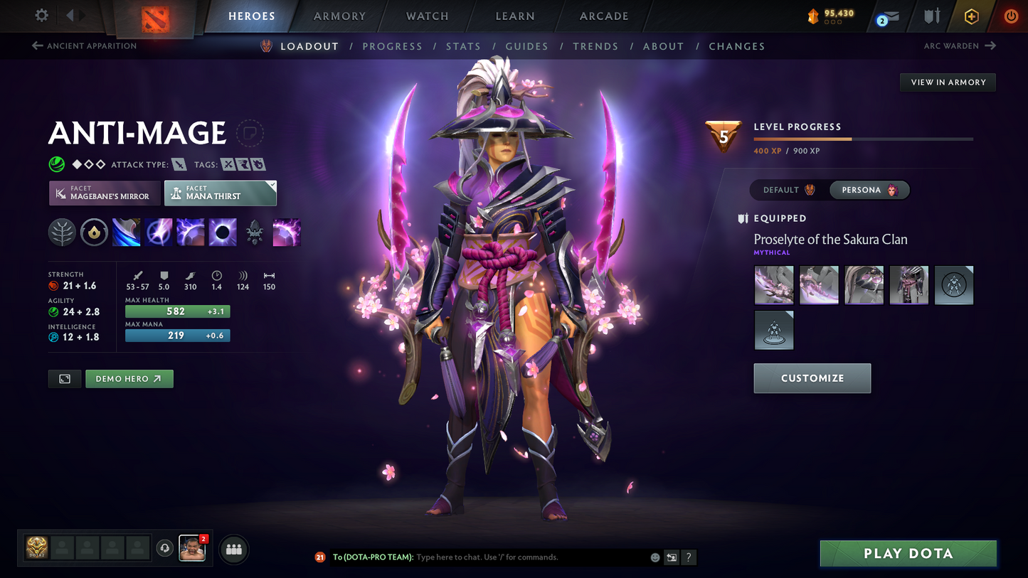 Archon II | MMR: 2490 | Behavior Score: 12000 | Windranger Arcana | 4 Personas: Invoker, Pudge, PA & AM | Tons of Cache Sets & Immortals Inside | Mainpool | Full Access | Trophy Level: 127