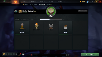 Crusader I | MMR: 1495 | Behavior Score: 12000 | Juggernaut Arcana | Pudge & CM Personas| Latest Cache Sets & Many Items Inside | Mainpool | Trophy Level: 152 | Full Access