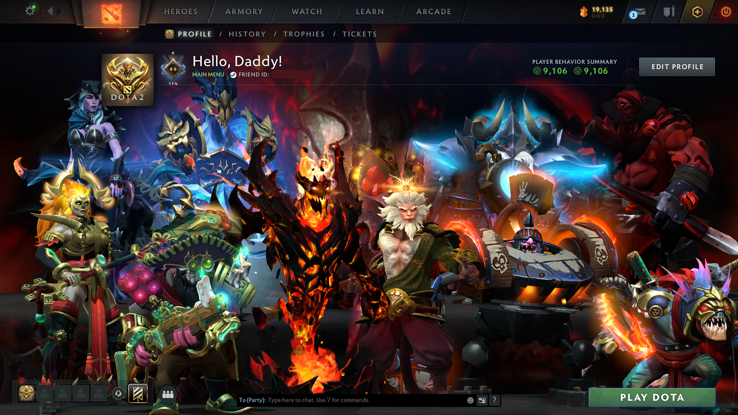 Guardian I | MMR: 821 - Behavior: 9106 | 2 Arcanas: Shadow Fiend & Monkey King | Many Sets & Items Inside | Full Access | Mainpool | Trophy Level: 136+