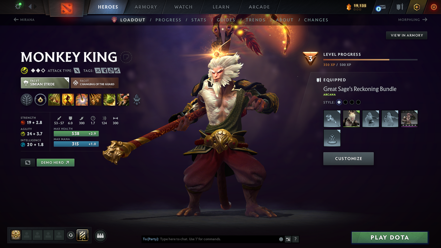 Guardian I | MMR: 821 - Behavior: 9106 | 2 Arcanas: Shadow Fiend & Monkey King | Many Sets & Items Inside | Full Access | Mainpool | Trophy Level: 136+