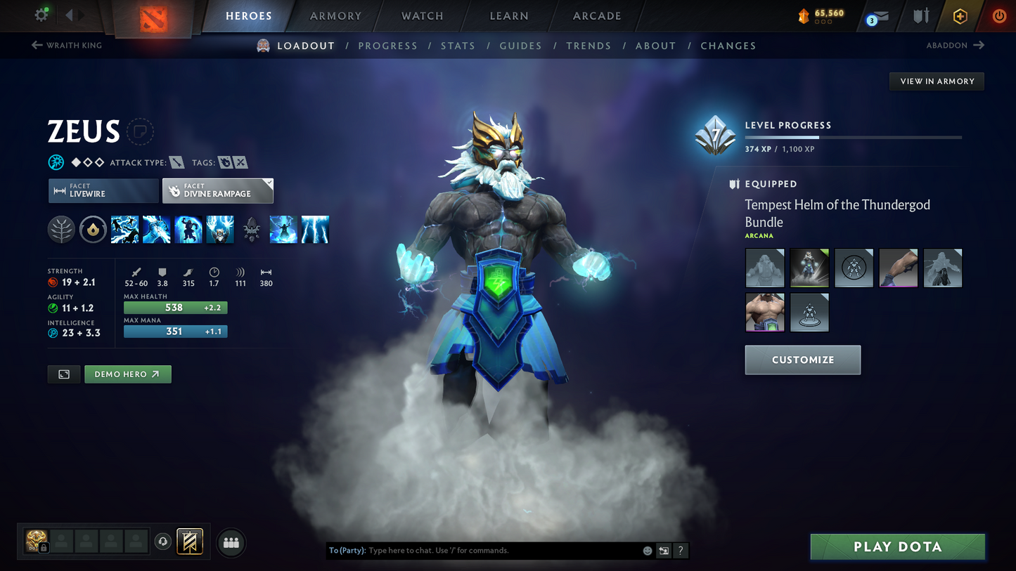 Immortal | MMR 5604 | Behavior 10520 | Mainpool | Zeus Arcana | Fully Stacked with Latest Cache Sets & Items | Trophy Level: 235