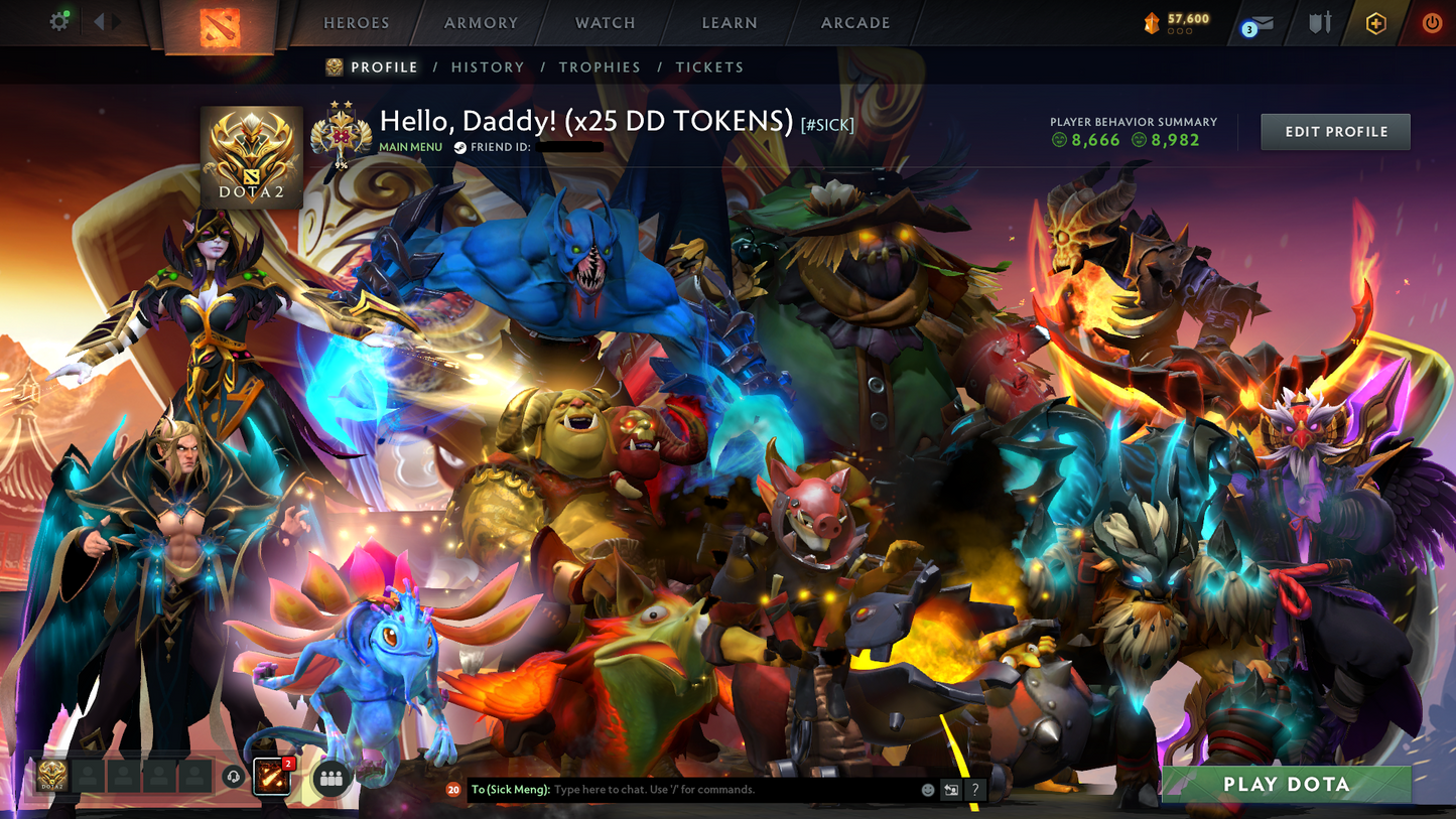 Legend II | MMR: 3248 | x25 MMR DD TOKENS | 2 Arcanas: Ogre Magi & Techies | Many Immortals & Sets Inside | Fast Queue | Full Access | Behavior Score: 8982 | 800+ Hours Played