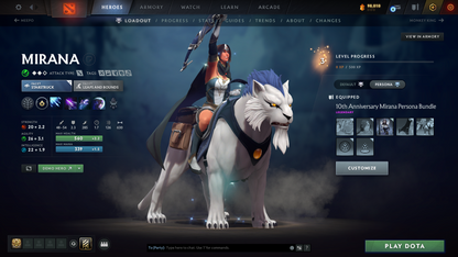 Crusader IV | MMR: 1954 - Behavior: 9294 | Mirana Persona | Complete 10th Anniversary Sets | Many Items & Sets Inside | Full Access | Mainpool | Trophy Level: 126