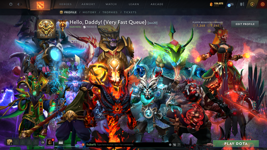 Immortal | MMR: 5500 | Behavior: 7345 | 6 Exclusive Arcanas | Many Immortals | Mainpool | High Trophy Level | 1400+ Hours Played