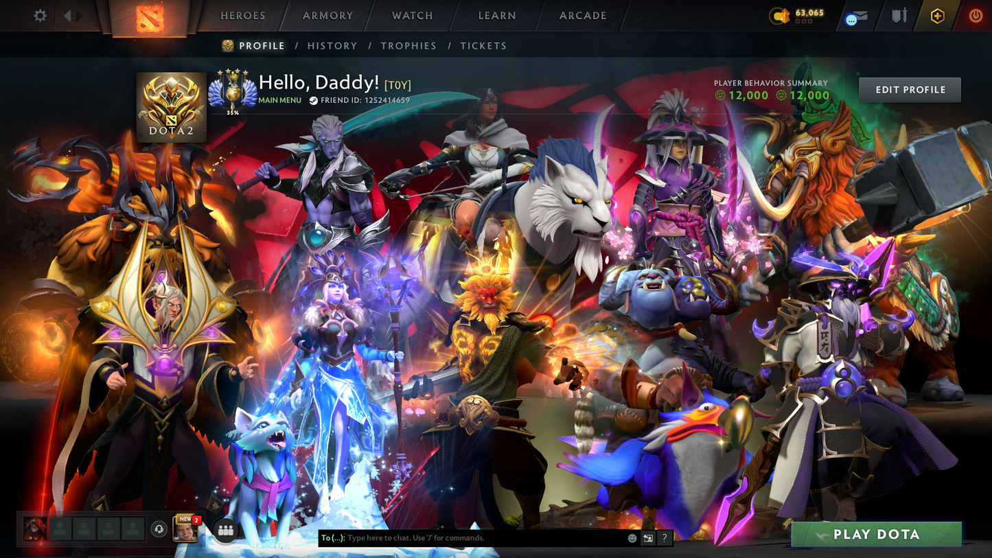 Divine IV | MMR: 5291 | Behavior: 12000 | 3 Exclusive Arcanas | 3 Personas: PA, AM & Mirana | Complete 10th Anniversary Items | Mainpool | High Trophy Level | 4468 Hours Played