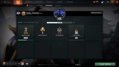 Ancient I | MMR: 3958 | Behavior: 7342 | Juggernaut Arcana | AM Persona | Many Rare Sets & Items | Mainpool | High Trophy Level | 1300+ Hours Played