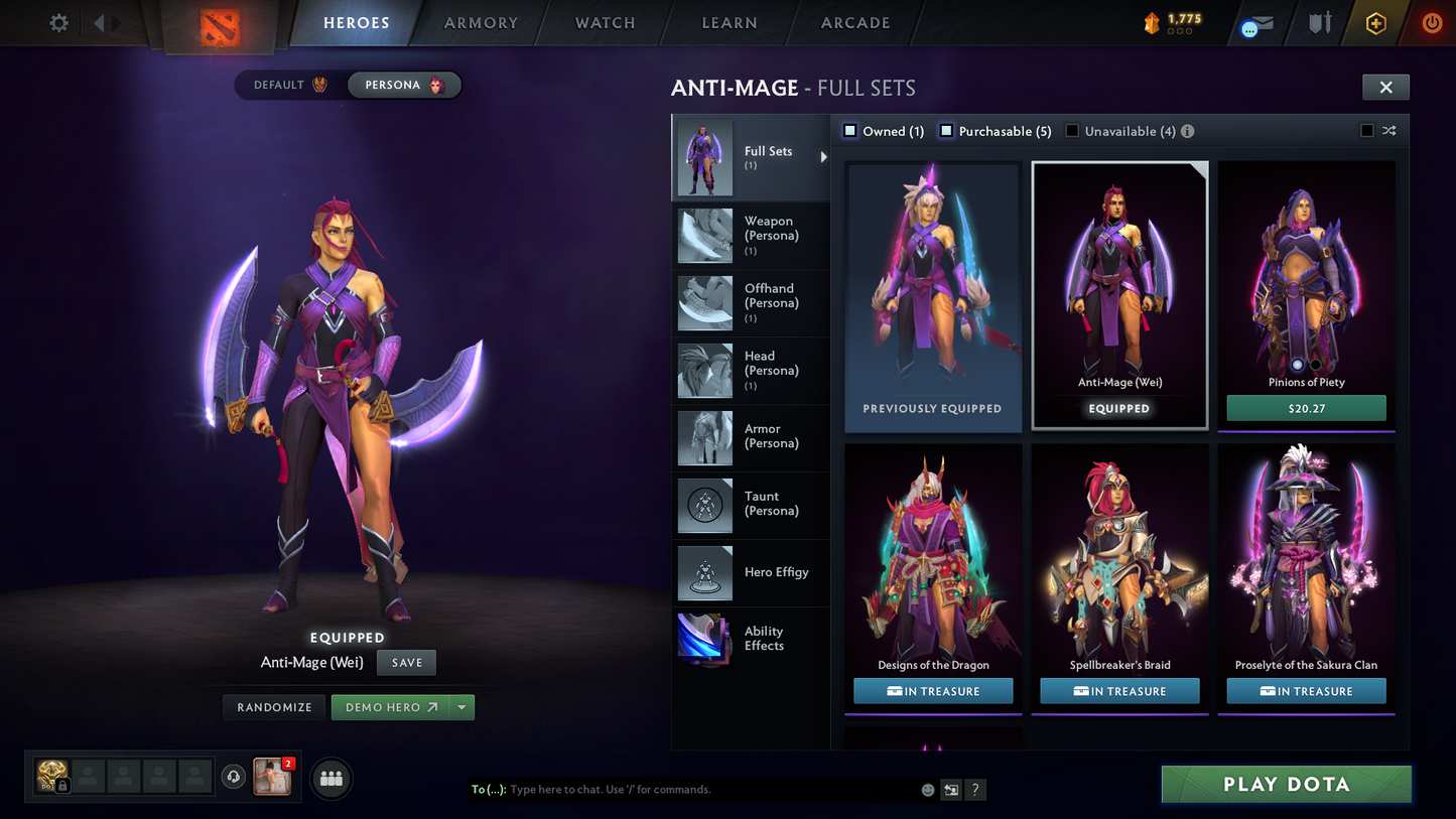 Ancient I | MMR: 3958 | Behavior: 7342 | Juggernaut Arcana | AM Persona | Many Rare Sets & Items | Mainpool | High Trophy Level | 1300+ Hours Played