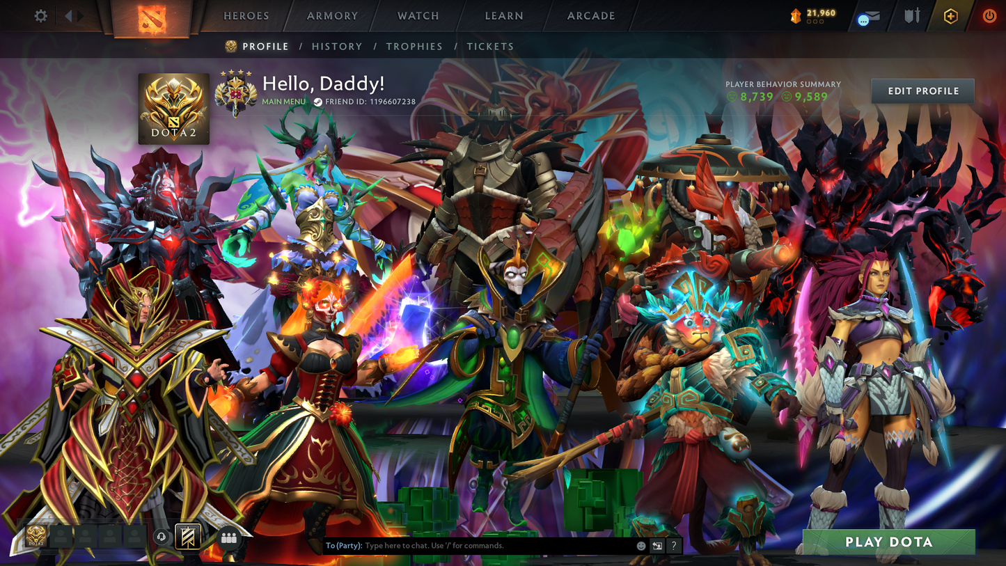 Legend IV | MMR: 3530 | Behavior: 9589 | Rubick Arcana | AM Persona | Latest Event Sets | 1200+ Hours Played | Mainpool | Fast Queue