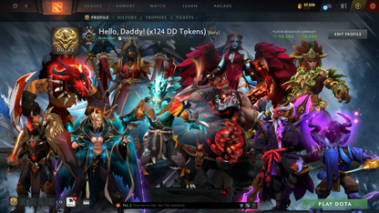 Guardian II | MMR: 1020 | Behavior Score: 10586 | x124 MMR DD TOKENS | 2 Arcanas: Pudge & Juggernaut | Many Rare Sets & Immortals Inside | 800+ Hours Played | Fast Queue | 2017 Account