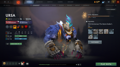 Guardian V | MMR: 1372 | Behavior: 10245 | Pudge Arcana | 2600+ Matches Played | Many Immortals & Sets Inside | Mainpool | High Trophy