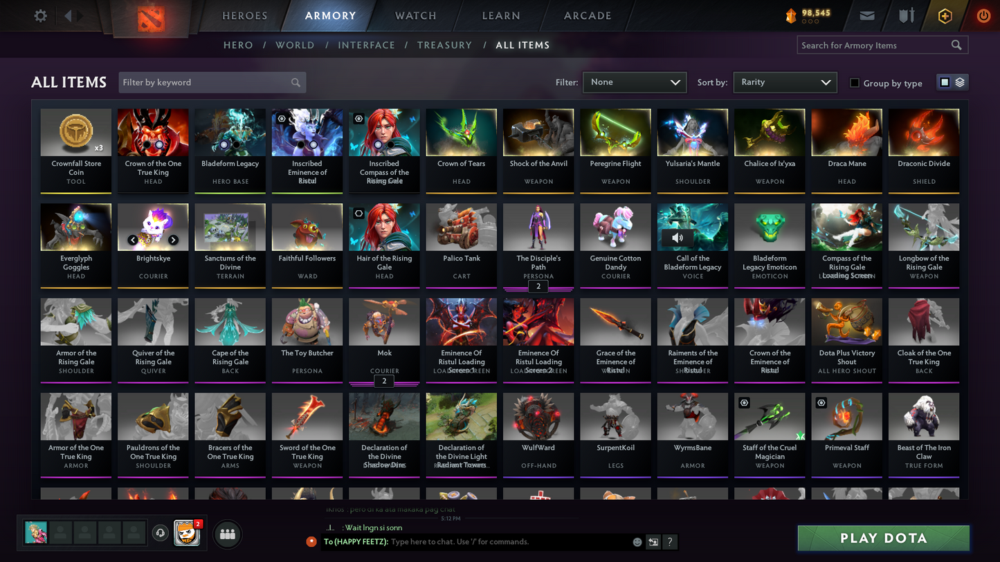 Crusader II | MMR: 1672 | Battlepass: TI10 | 4 Arcanas - Wraith King (Style 2), Windranger, Queen of Pain (Style 2 Unlocked) & Jugg | AM, Pudge Personas | Many Cache Sets | 2015 Account | 4,052 Matches Played | Complete Access