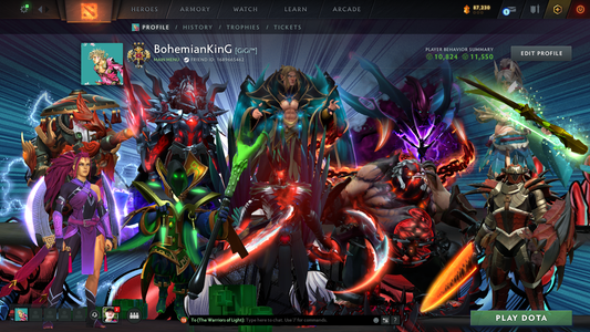 Legend III | MMR: 3409 | Behavior: 11550 | 3 Arcanas: Terrorblade, Pudge & Rubick | Anti Mage Persona | Many Rare Sets & Immortals | Mainpool | High Trophy Level | 1,421 Hours Played