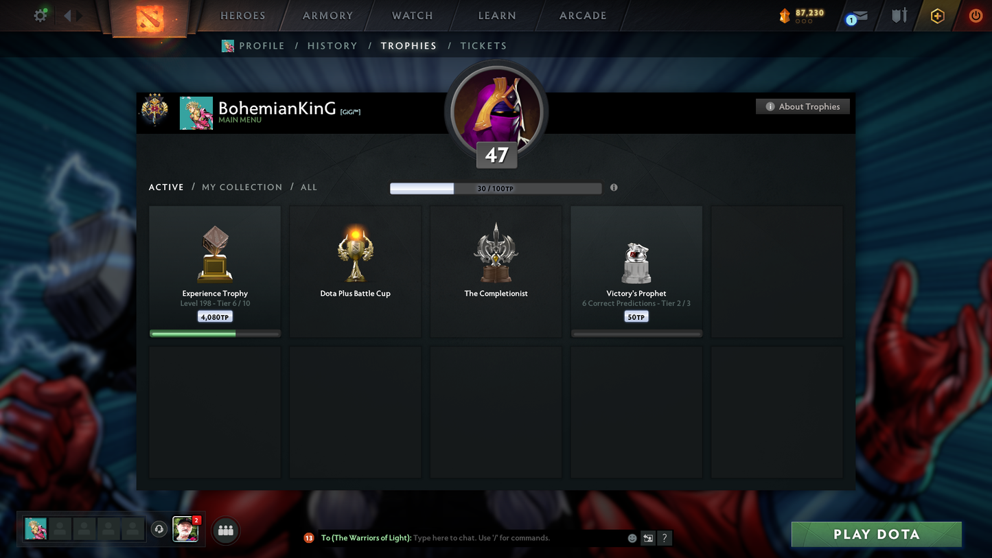 Legend III | MMR: 3409 | Behavior: 11550 | 3 Arcanas: Terrorblade, Pudge & Rubick | Anti Mage Persona | Many Rare Sets & Immortals | Mainpool | High Trophy Level | 1,421 Hours Played