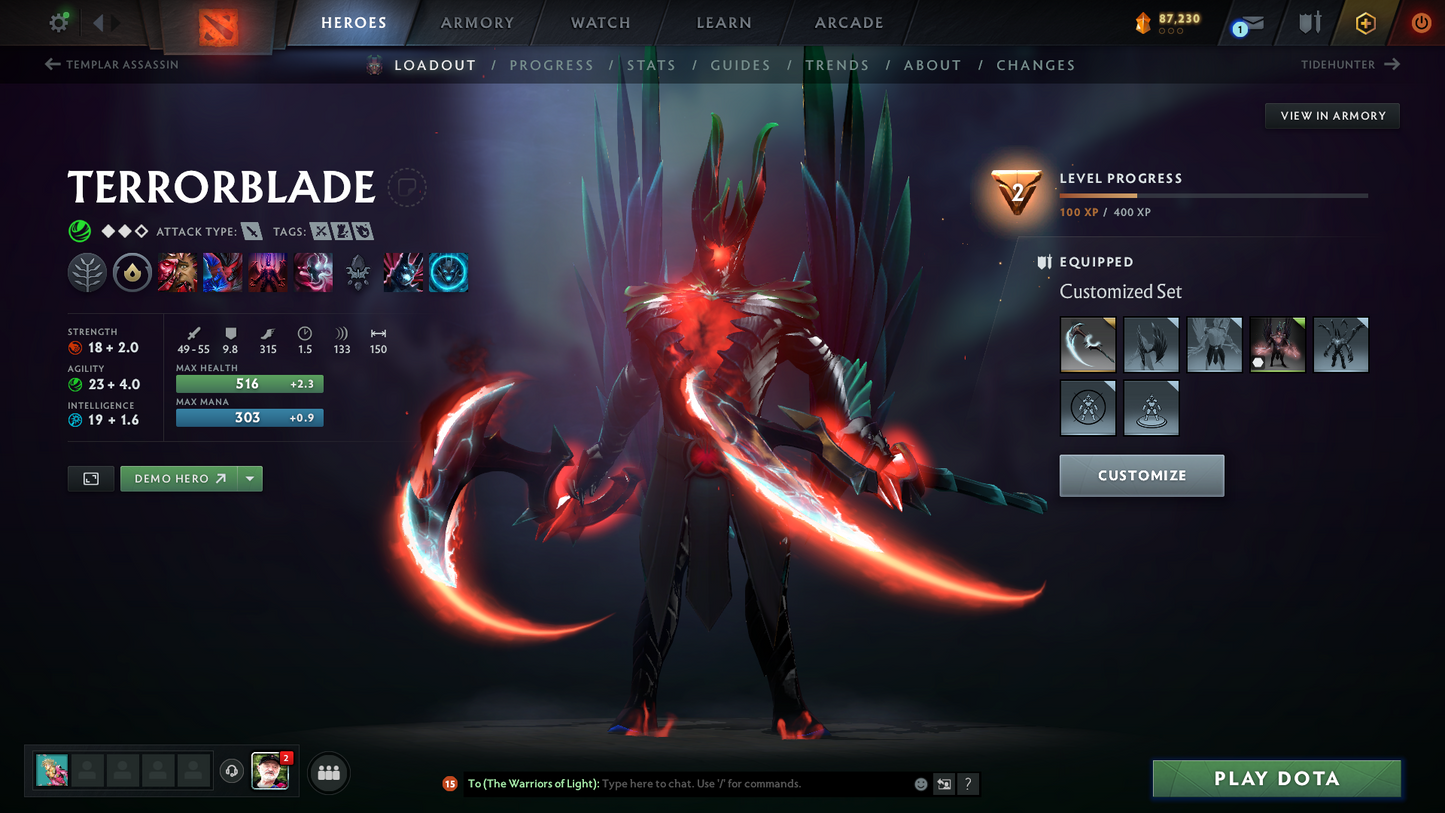 Legend III | MMR: 3409 | Behavior: 11550 | 3 Arcanas: Terrorblade, Pudge & Rubick | Anti Mage Persona | Many Rare Sets & Immortals | Mainpool | High Trophy Level | 1,421 Hours Played