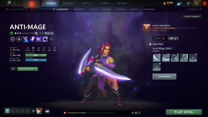 Legend III | MMR: 3409 | Behavior: 11550 | 3 Arcanas: Terrorblade, Pudge & Rubick | Anti Mage Persona | Many Rare Sets & Immortals | Mainpool | High Trophy Level | 1,421 Hours Played