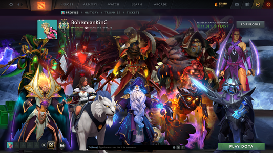 Archon III | MMR: 2577 - Behavior: 11051 | 4 Arcanas: Pudge, Legion, Rubick & Terrorblade | High Value Cache Sets & Immortals | 3000+ Hours | Mainpool | Complete Access