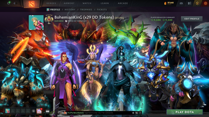 Legend IV | MMR: 3589 - Behavior: 9500 | Exclusive Arcana: Vengeful Spirit & PA | x29 MMR DD Tokens | AM Persona | Many Sets & Immortals | 3100+ Hours | Mainpool | Complete Access