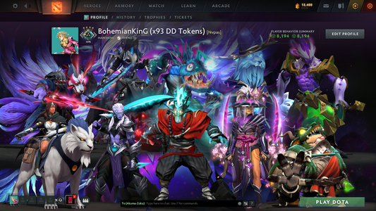 Crusader IV | MMR: 2070 - Behavior: 8194 | x93 MMR DD TOKENS | Juggernaut Arcana | 5 Personas: Pudge, AM, PA, Mirana & CM | Stacked with Rare Cache Sets & Items | 1 Month Free Dota Plus | Mainpool Fast Queue
