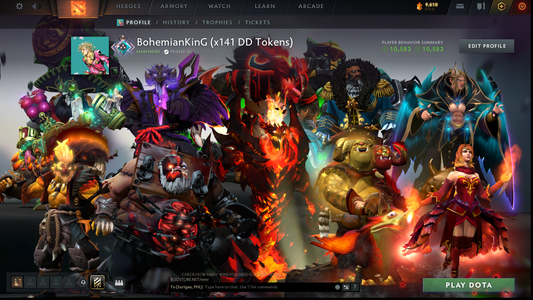 Crusader I | MMR: 1460 - Behavior: 10582 | x141 MMR DD TOKENS | 3 Arcanas: SF, Pudge & Jugg | Stacked With Immortals & Sets | 2200+ Matches | Mainpool | Fast Queue