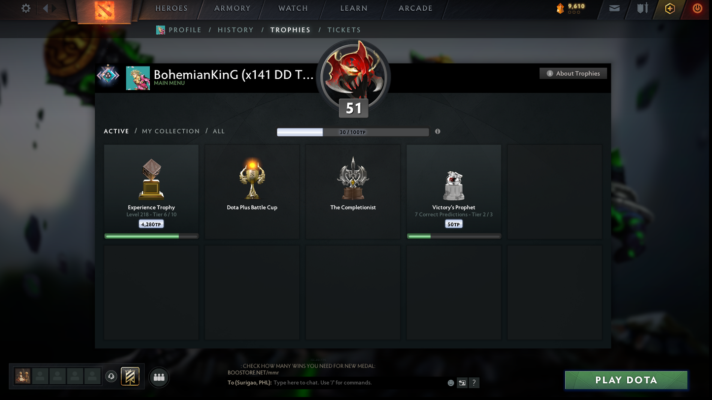 Crusader I | MMR: 1460 - Behavior: 10582 | x141 MMR DD TOKENS | 3 Arcanas: SF, Pudge & Jugg | Stacked With Immortals & Sets | 2200+ Matches | Mainpool | Fast Queue