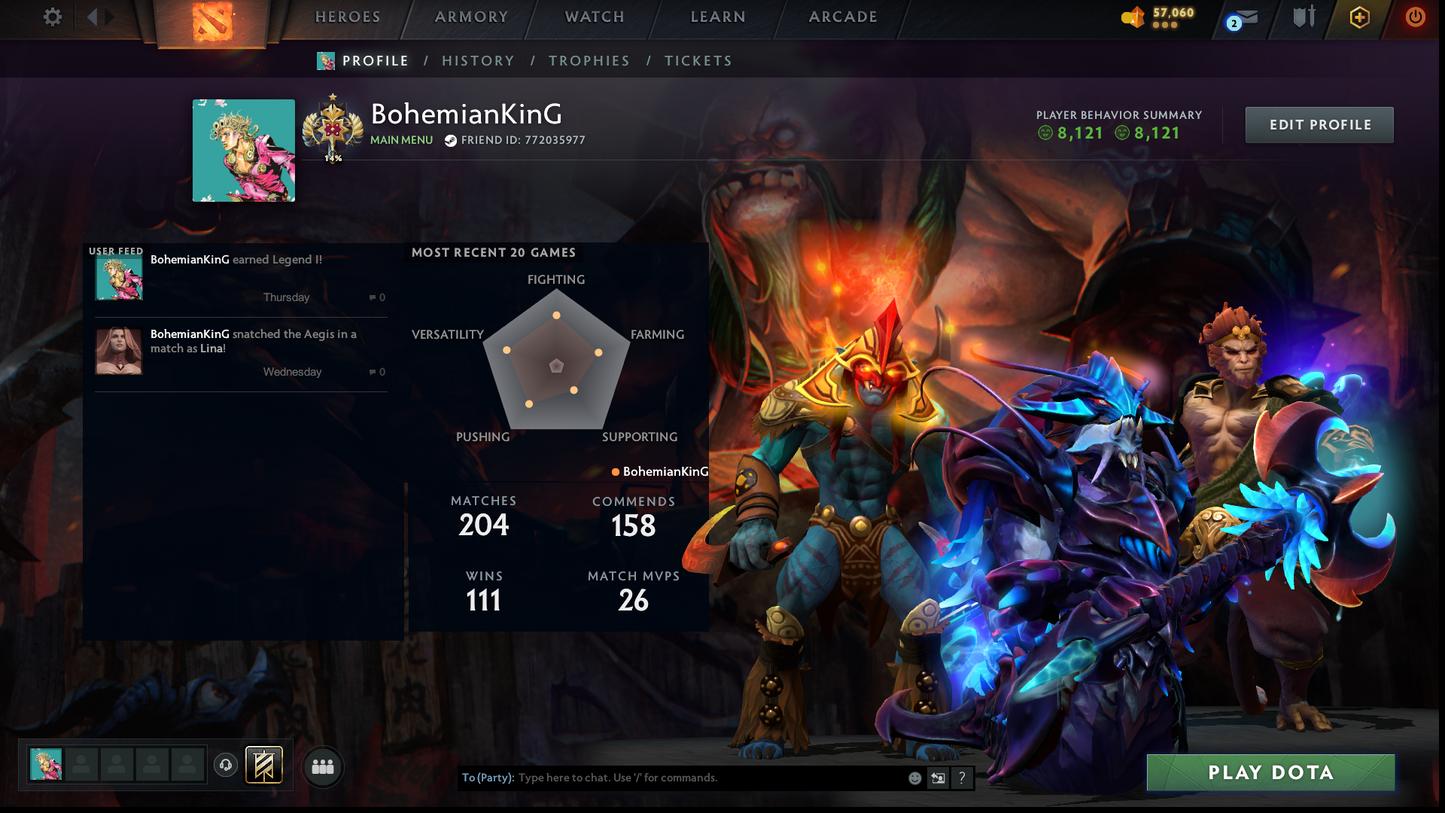 Legend I | MMR: 3103 - Behavior: 8121 | Fast Queue | Perfect for Smurf | Complete Access
