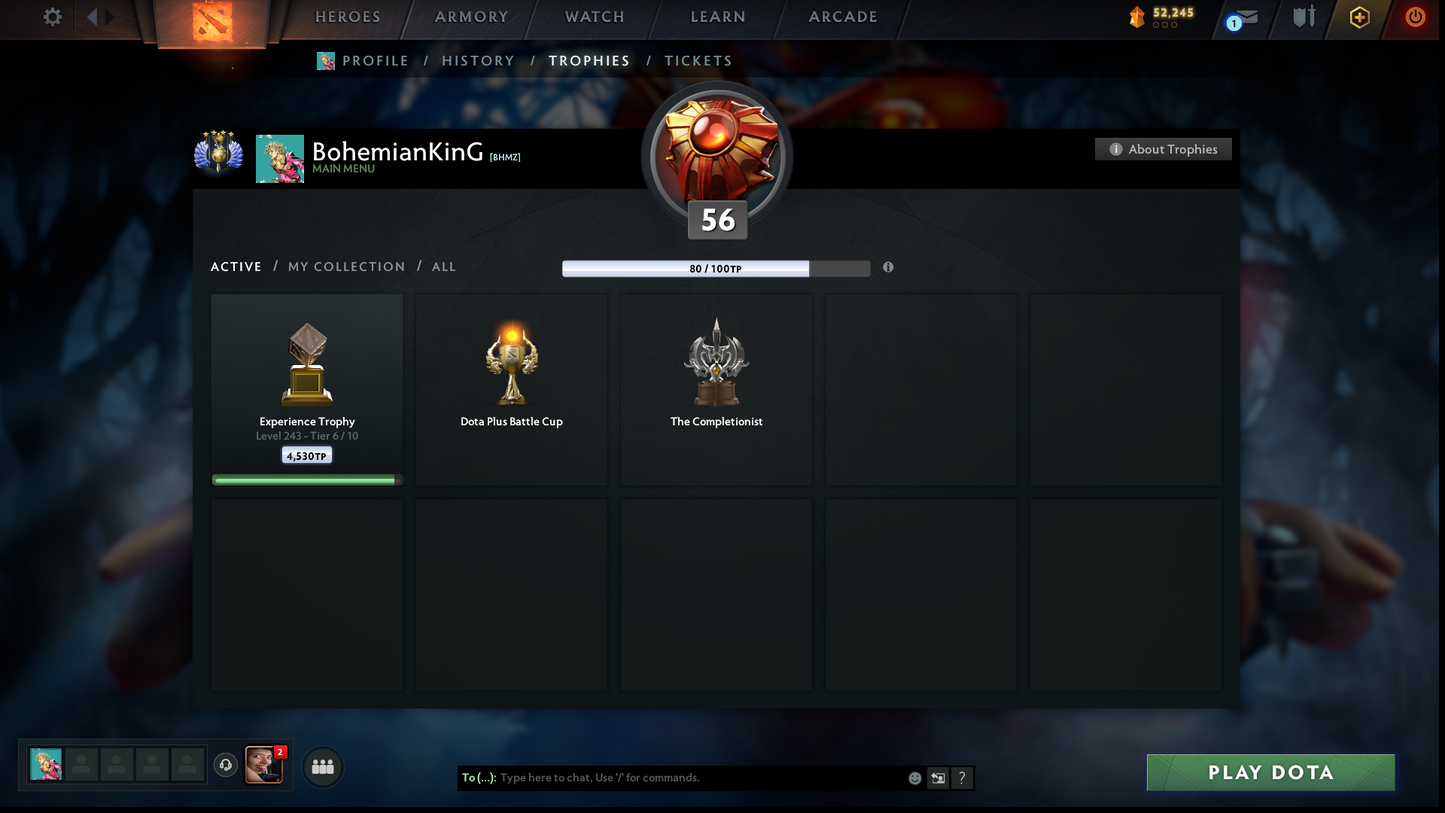 Divine IV | MMR: 5210 | Behavior: 11830 | 3 Arcanas: Shadow Fiend, Crystal Maiden & Terrorblade | 2 Personas: AM & Mirana | Rare Cache Sets & Items | Complete 10th Anniversary | Mainpool | High Trophy Level | 2000+ Hours
