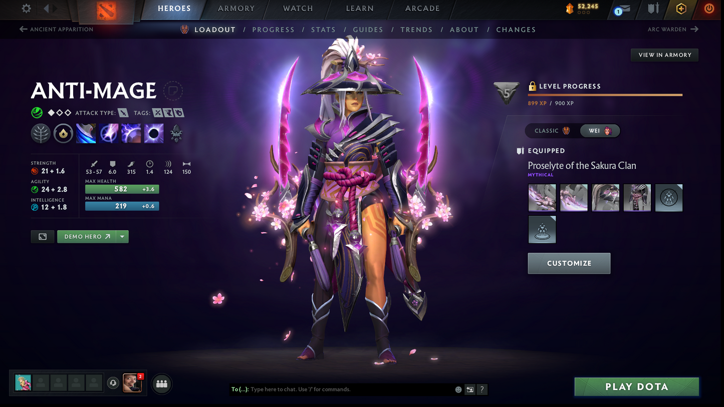 Divine IV | MMR: 5210 | Behavior: 11830 | 3 Arcanas: Shadow Fiend, Crystal Maiden & Terrorblade | 2 Personas: AM & Mirana | Rare Cache Sets & Items | Complete 10th Anniversary | Mainpool | High Trophy Level | 2000+ Hours