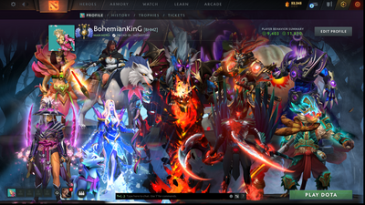 Divine IV | MMR: 5210 | Behavior: 11830 | 3 Arcanas: Shadow Fiend, Crystal Maiden & Terrorblade | 2 Personas: AM & Mirana | Rare Cache Sets & Items | Complete 10th Anniversary | Mainpool | High Trophy Level | 2000+ Hours