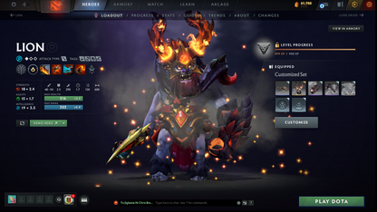 Archon I | MMR: 2197 - Behavior: 12000 | Pudge Arcana | 2 Personas: AM & Mirana | Many Sets | 40+ Expensive Immortals | 3700+ Hours Played | Complete Access