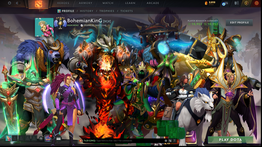 Divine V | MMR: 5545 | Behavior: 10952 | 2 Arcanas: Shadow Fiend & Rubick | 2 Personas: AM & Mirana | Many Immortals & Items | Complete 10th Anniversary | Mainpool | High Trophy Level | 2,500+ Hours | Full Access