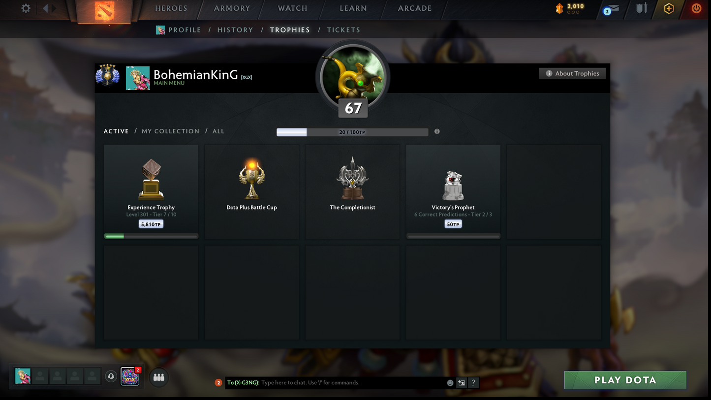 Divine V | MMR: 5545 | Behavior: 10952 | 2 Arcanas: Shadow Fiend & Rubick | 2 Personas: AM & Mirana | Many Immortals & Items | Complete 10th Anniversary | Mainpool | High Trophy Level | 2,500+ Hours | Full Access