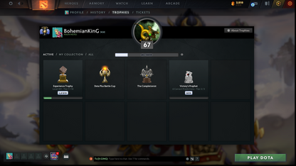 Divine V | MMR: 5545 | Behavior: 10952 | 2 Arcanas: Shadow Fiend & Rubick | 2 Personas: AM & Mirana | Many Immortals & Items | Complete 10th Anniversary | Mainpool | High Trophy Level | 2,500+ Hours | Full Access